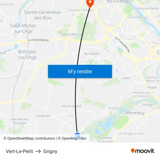 Vert-Le-Petit to Grigny map