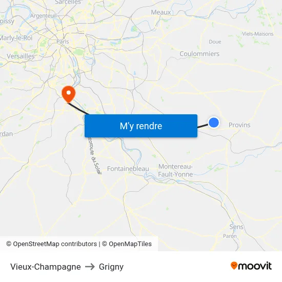 Vieux-Champagne to Grigny map