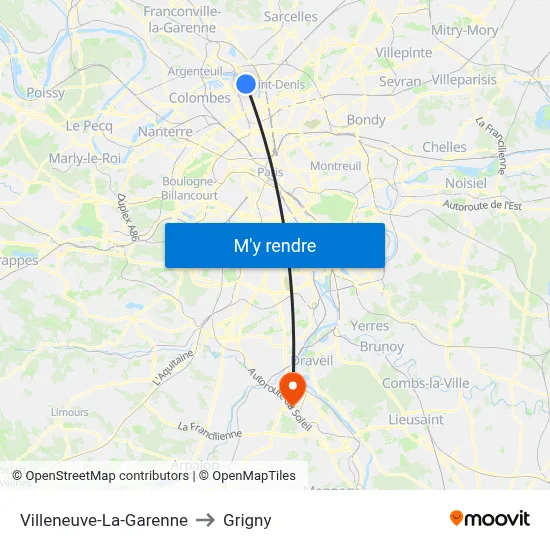 Villeneuve-La-Garenne to Grigny map