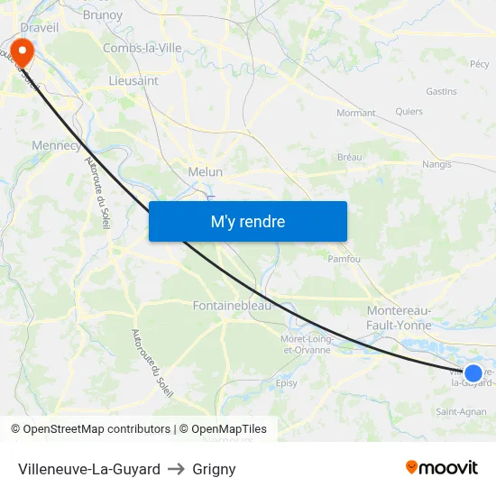 Villeneuve-La-Guyard to Grigny map