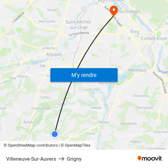 Villeneuve-Sur-Auvers to Grigny map