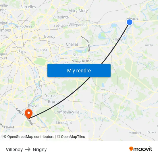 Villenoy to Grigny map