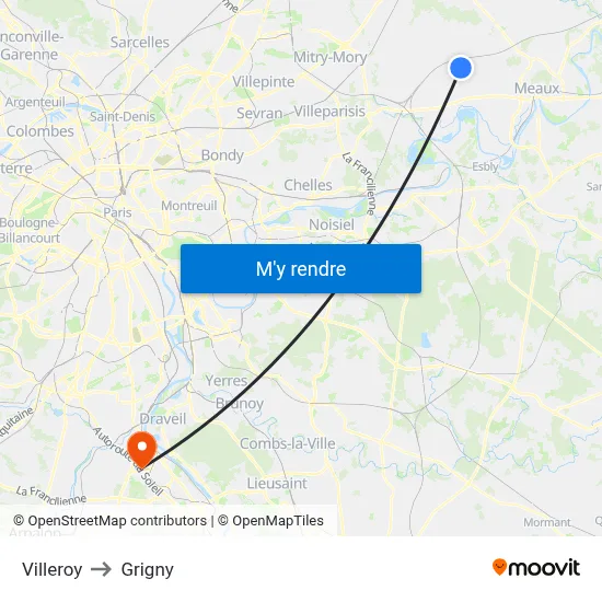 Villeroy to Grigny map