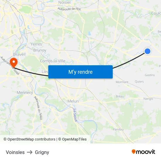 Voinsles to Grigny map