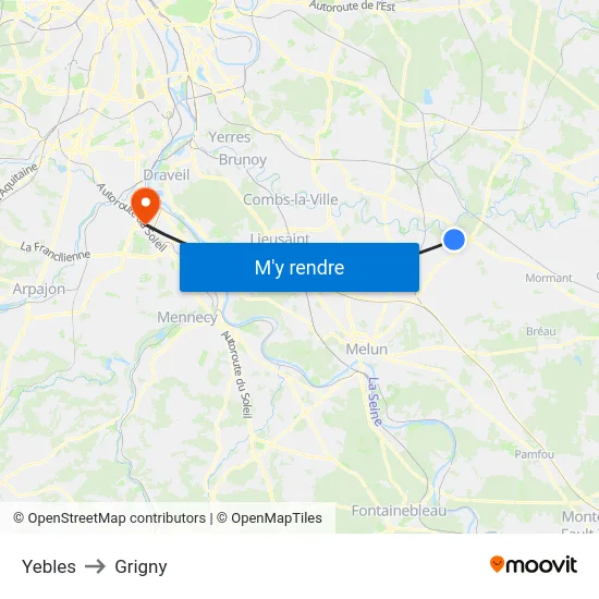 Yebles to Grigny map