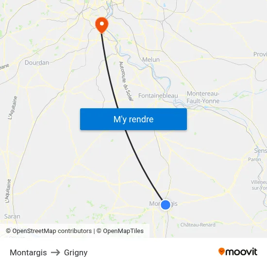 Montargis to Grigny map