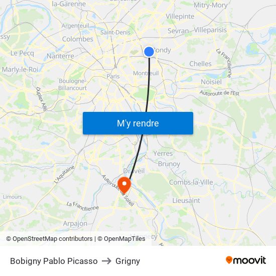 Bobigny Pablo Picasso to Grigny map