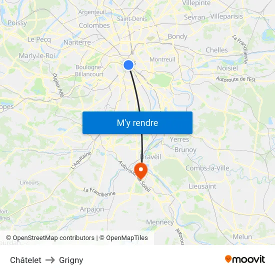 Châtelet to Grigny map