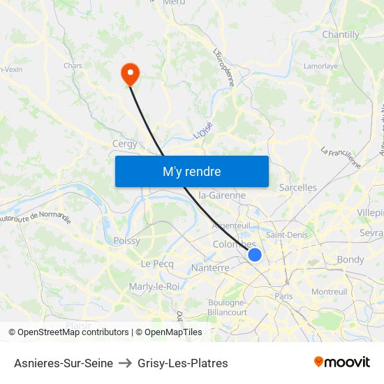 Asnieres-Sur-Seine to Grisy-Les-Platres map