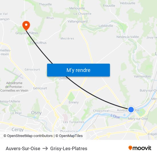 Auvers-Sur-Oise to Grisy-Les-Platres map