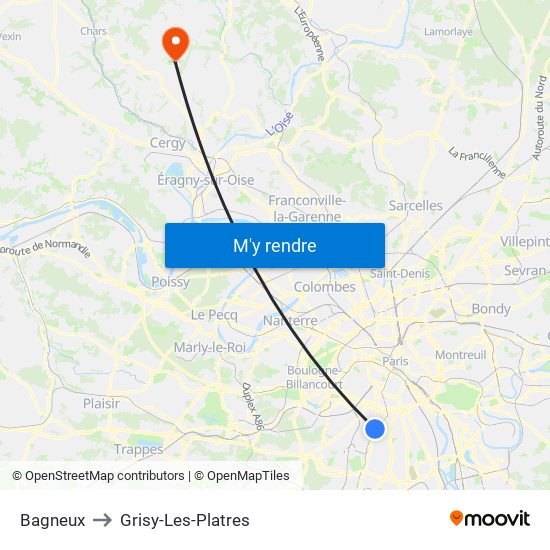 Bagneux to Grisy-Les-Platres map