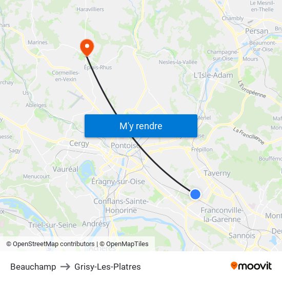 Beauchamp to Grisy-Les-Platres map