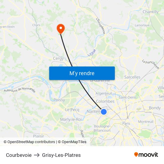 Courbevoie to Grisy-Les-Platres map