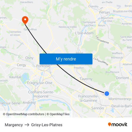 Margency to Grisy-Les-Platres map