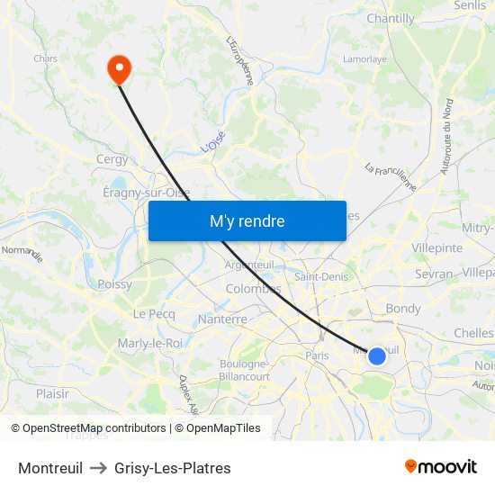Montreuil to Grisy-Les-Platres map
