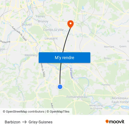 Barbizon to Grisy-Suisnes map