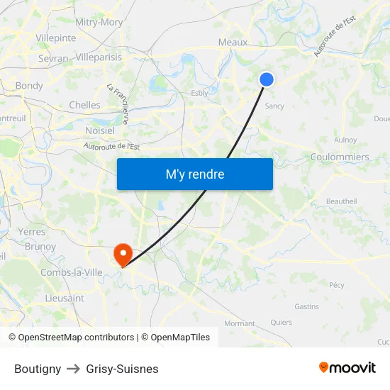 Boutigny to Grisy-Suisnes map
