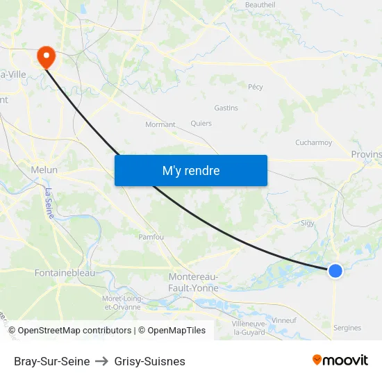 Bray-Sur-Seine to Grisy-Suisnes map