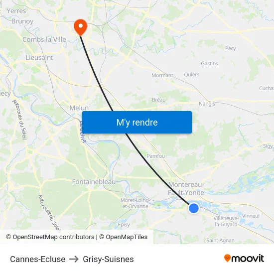 Cannes-Ecluse to Grisy-Suisnes map