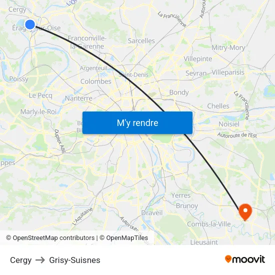 Cergy to Grisy-Suisnes map