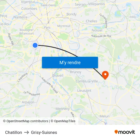 Chatillon to Grisy-Suisnes map