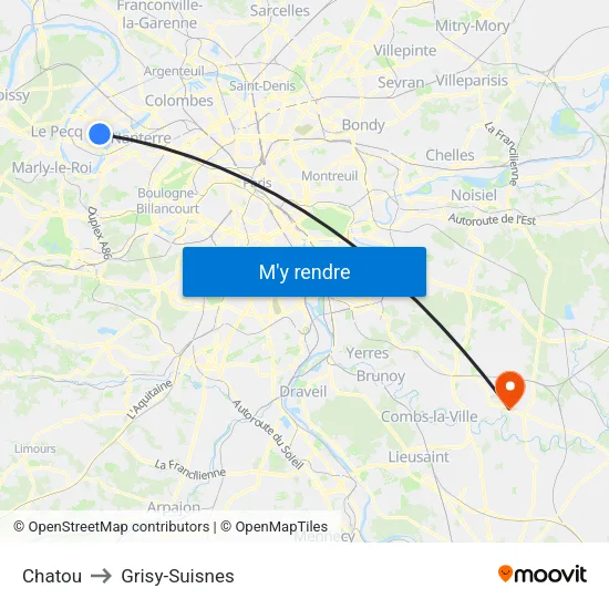 Chatou to Grisy-Suisnes map