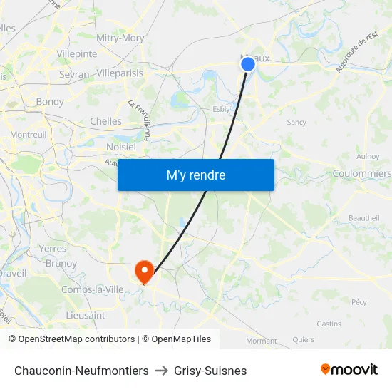 Chauconin-Neufmontiers to Grisy-Suisnes map