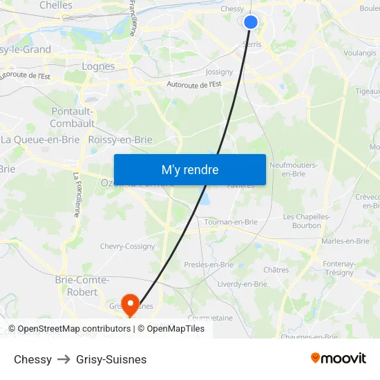 Chessy to Grisy-Suisnes map