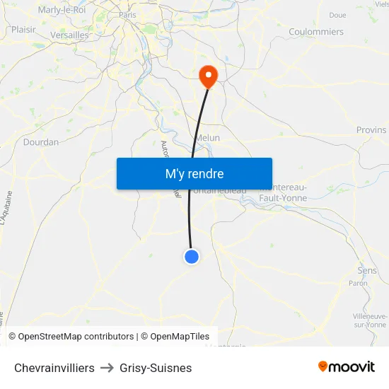 Chevrainvilliers to Grisy-Suisnes map