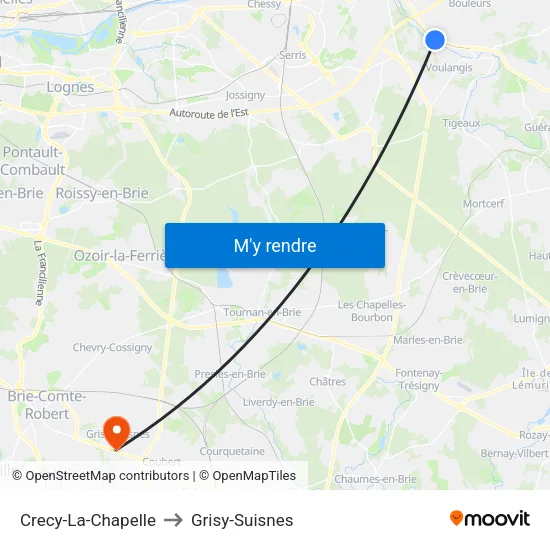 Crecy-La-Chapelle to Grisy-Suisnes map