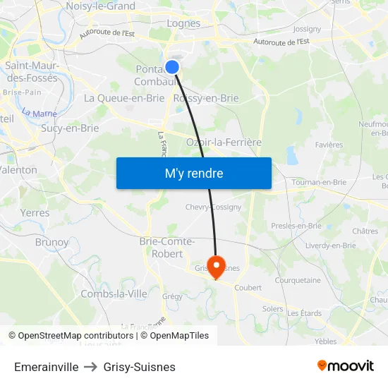 Emerainville to Grisy-Suisnes map