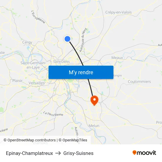 Epinay-Champlatreux to Grisy-Suisnes map