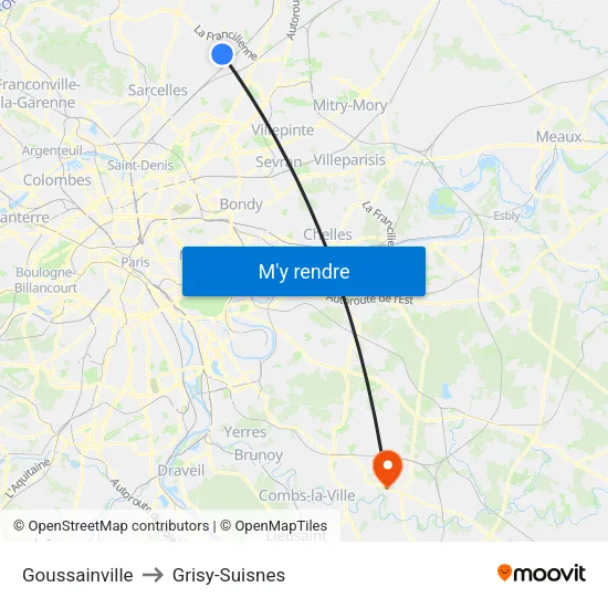 Goussainville to Grisy-Suisnes map