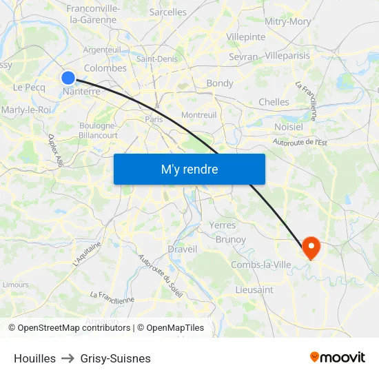 Houilles to Grisy-Suisnes map