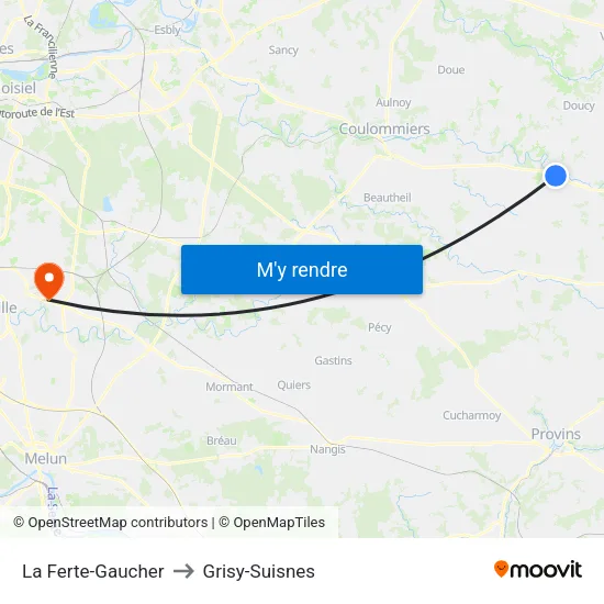 La Ferte-Gaucher to Grisy-Suisnes map