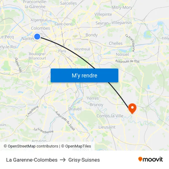 La Garenne-Colombes to Grisy-Suisnes map