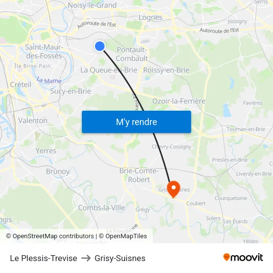 Le Plessis-Trevise to Grisy-Suisnes map