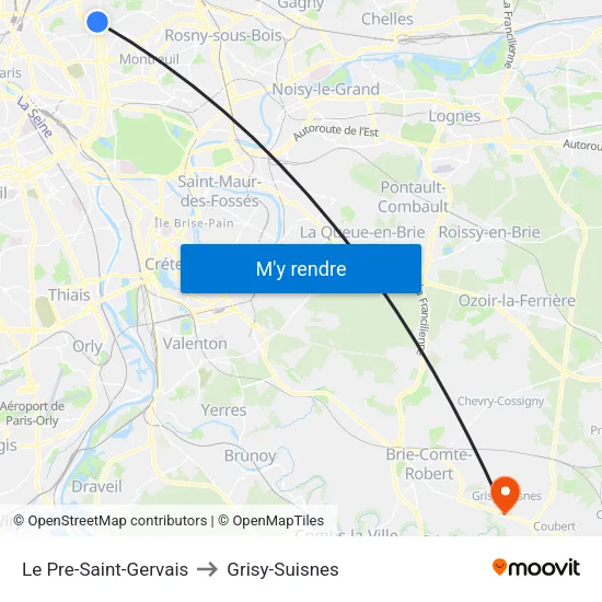 Le Pre-Saint-Gervais to Grisy-Suisnes map