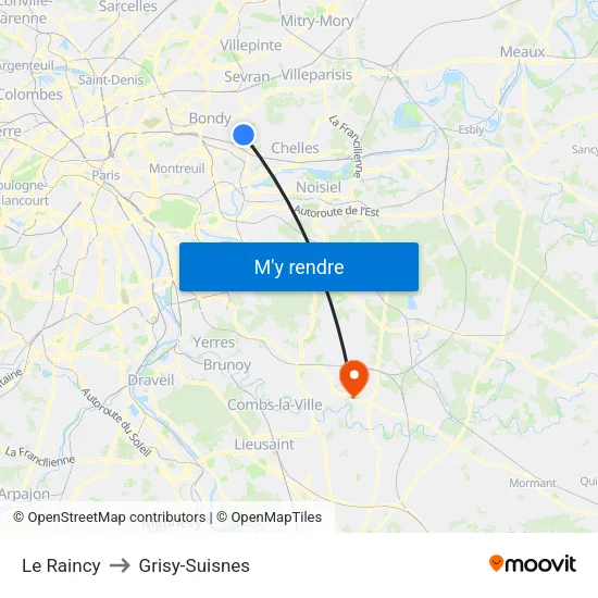 Le Raincy to Grisy-Suisnes map