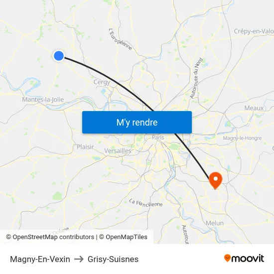 Magny-En-Vexin to Grisy-Suisnes map