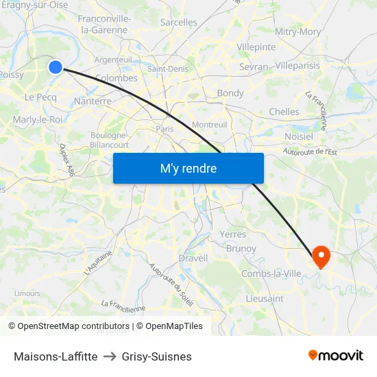 Maisons-Laffitte to Grisy-Suisnes map