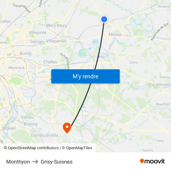Monthyon to Grisy-Suisnes map