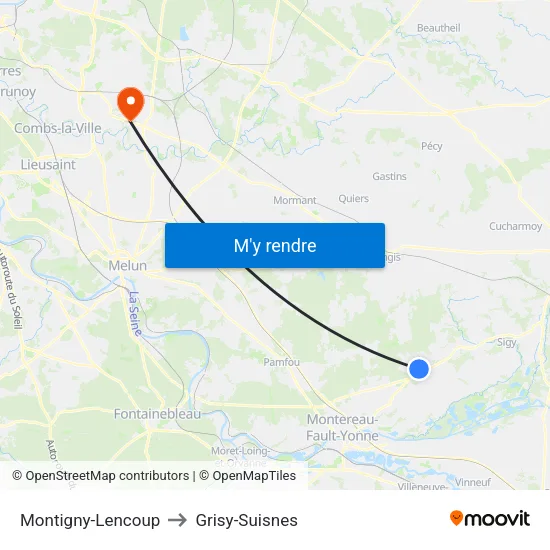 Montigny-Lencoup to Grisy-Suisnes map