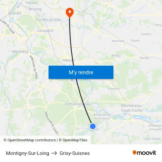 Montigny-Sur-Loing to Grisy-Suisnes map