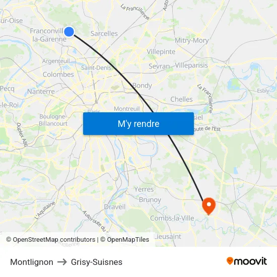 Montlignon to Grisy-Suisnes map