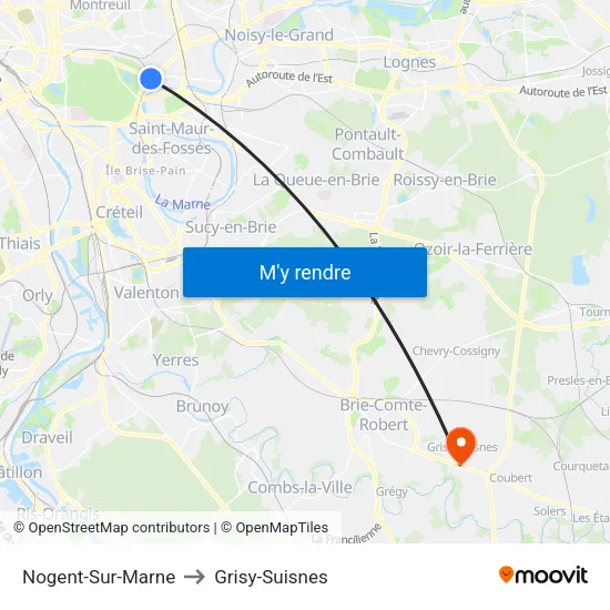 Nogent-Sur-Marne to Grisy-Suisnes map