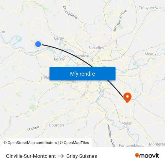 Oinville-Sur-Montcient to Grisy-Suisnes map