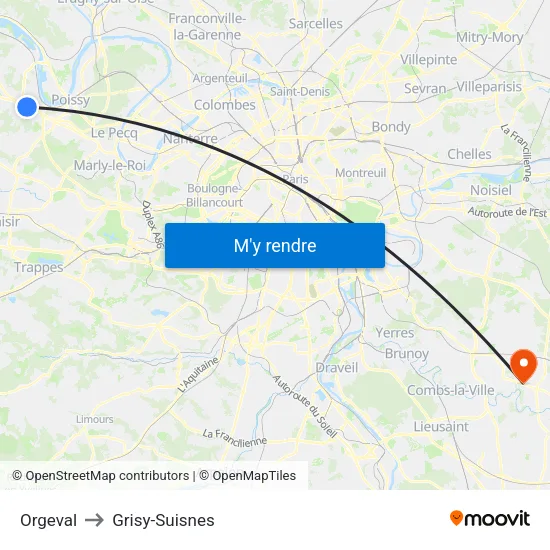 Orgeval to Grisy-Suisnes map
