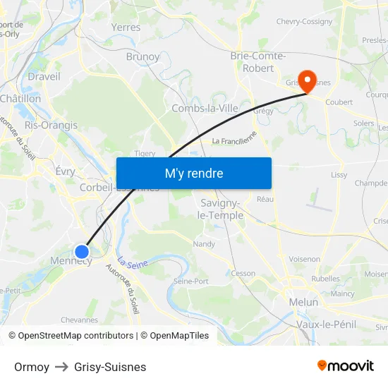 Ormoy to Grisy-Suisnes map