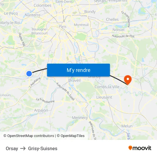 Orsay to Grisy-Suisnes map